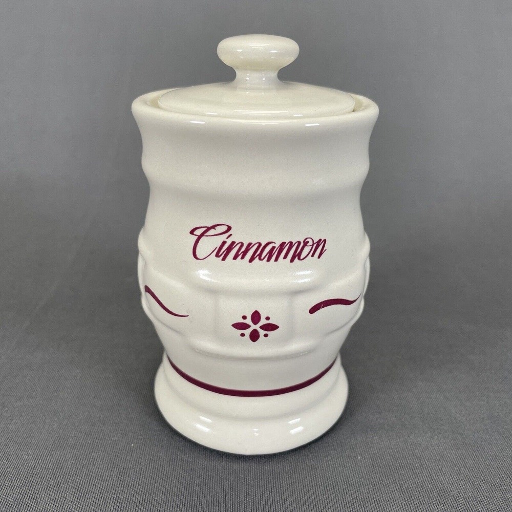 Longaberger Pottery Woven Traditions Red Cinnamon Spice Jar with Lid USA